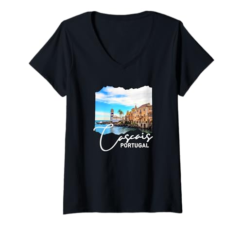 Damen Cascais Portugal Souvenir/Cascais T-Shirt mit V-Ausschnitt Damen Cascais Portugal Souvenir/Cascais T-Shirt mit V-Ausschnitt von Cascais Portugal Souvenir Store