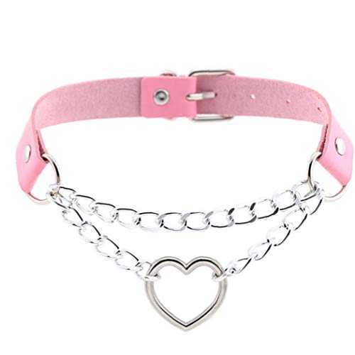 Casecover Körper-Kette Dunkle Gotische Herz-Kette-Kragen Harajuku Punk Choker Frauen-mädchen-schwarz-Leder-Chocker Emo Kawaii Hexe Schmuck 1pc Rosa von Casecover