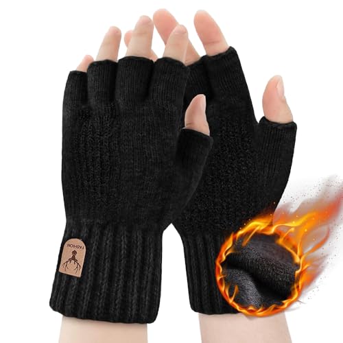 Casenly Fingerlose Handschuhe, Winter Warme Strickhandschuhe Halbfinger Handschuhe Strick Weich Flauschig Touchscreen Winterhandschuhe Damen Herren Unisex für Laufen Radfahren Freizeit Outdoor von Casenly