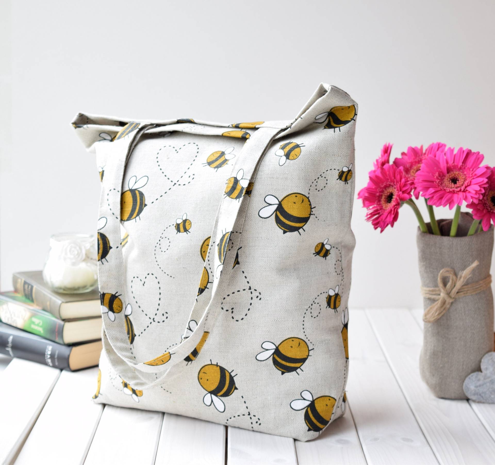 Einkaufstasche Aus Leinen Mit Bienen Druck Nachhaltige von CasesLab