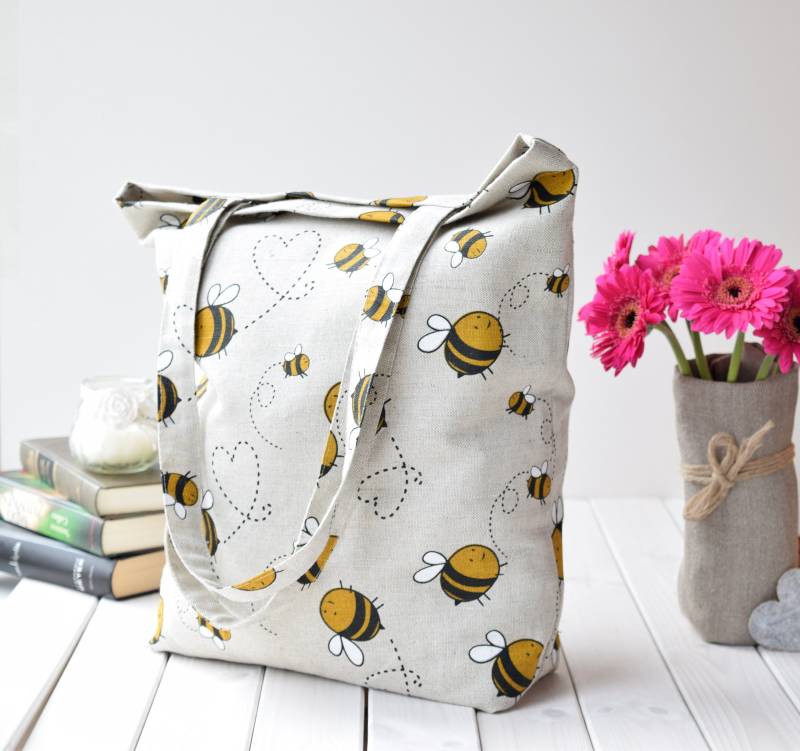 Einkaufstasche Aus Leinen Mit Bienen Druck Nachhaltige von CasesLab