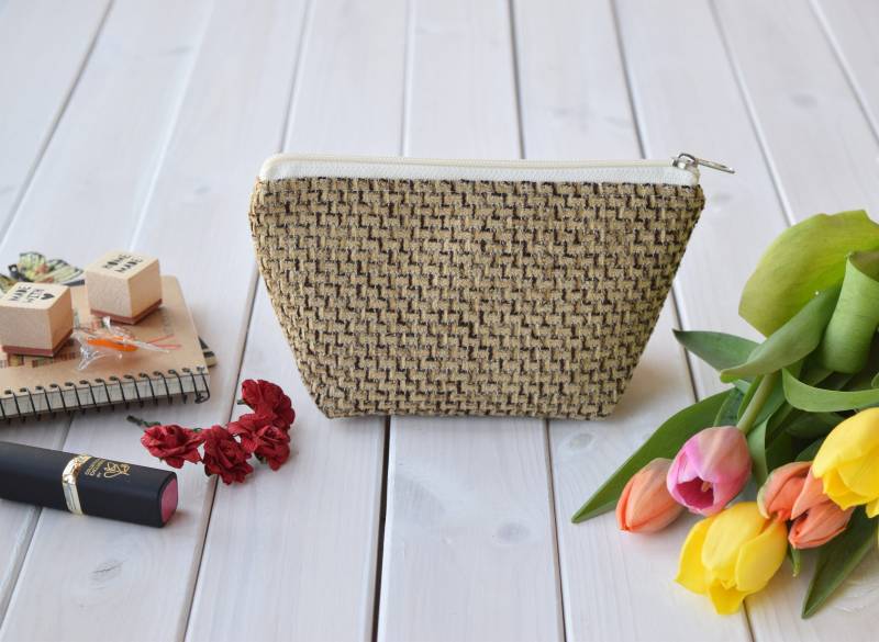 Gewebte Kosmetiktasche Beige Make-Up-Tasche, Geldbörse von CasesLab