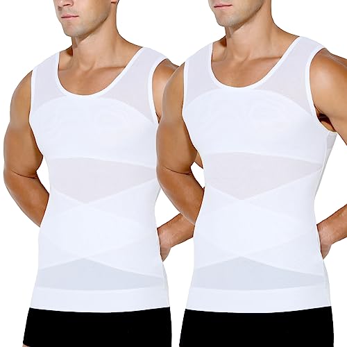 Casey Kevin Shapewear Herren Kompressionsshirt Elastische Bauchweg Unterhemd Herren Body Shaper Tank Top Ärmellos 2er Pack von Casey Kevin