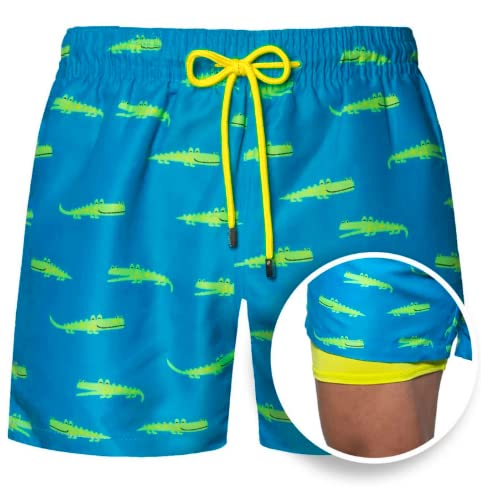 Casey Kevin Badehose Herren mit Kompression Liner 2 in 1 Schnelltrocknend Badeshorts für Männer Board Shorts Verstellbar Tunnelzug mit Tasche Größe： L | Cyan von Casey Kevin