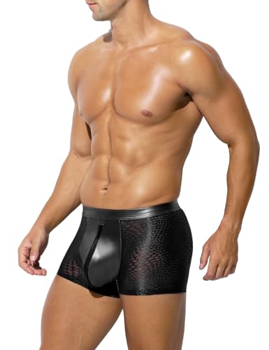 Casey Kevin Boxershorts Herren Unterwäsche Männer Boxer Herren Pu Leder Boxershorts Mit Zipper Clubwear Unterhose von Casey Kevin