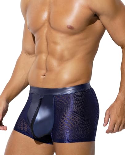 Casey Kevin Boxershorts Herren Unterwäsche Männer Boxer Herren Pu Leder Boxershorts Mit Zipper Clubwear Unterhose von Casey Kevin