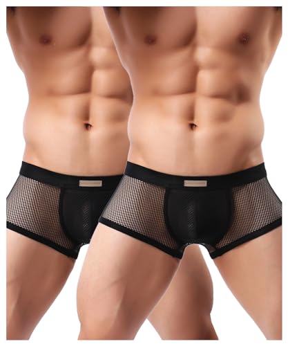 Casey Kevin Boxershorts Mesh Sexy Unterwäsche für Männer 2er Pack Transparent Mesh Boxershorts Herren Durchsichtige Reizwäsche Unterhose Netzhose von Casey Kevin