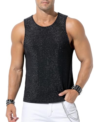 Casey Kevin Glitzer Tank Top Herren Pailletten Hemd Shirt Metallic Glänzend Ärmelloses Oberteil Männer Sommer Tanktop von Casey Kevin