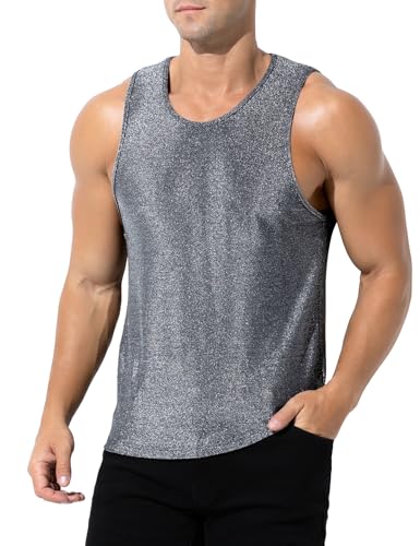 Casey Kevin Glitzer Tank Top Herren Pailletten Hemd Shirt Metallic Glänzend Ärmelloses Oberteil Männer Sommer Tanktop von Casey Kevin