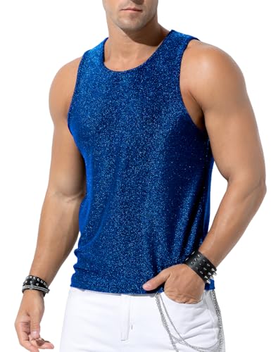 Casey Kevin Glitzer Tank Top Herren Pailletten Hemd Shirt Metallic Glänzend Ärmelloses Oberteil Männer Sommer Tanktop von Casey Kevin