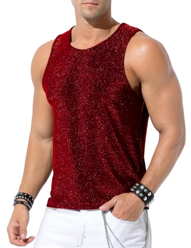 Casey Kevin Glitzer Tank Top Herren Pailletten Hemd Shirt Metallic Glänzend Ärmelloses Oberteil Männer Sommer Tanktop von Casey Kevin