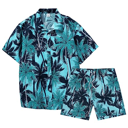 Casey Kevin Hawaii Hemd Männer und Hawaii Strandshorts Hawaii Outfit Herren Blumenhemd Hawaii Sets Lässiges Button Down Sommer Beach Freizeithemden von Casey Kevin