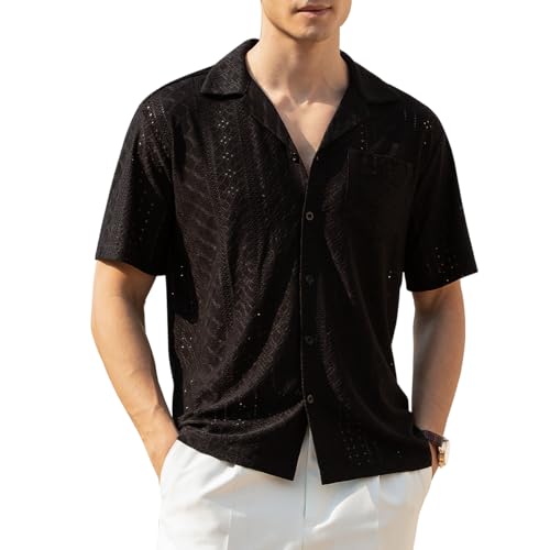 Casey Kevin Hemd Herren Kurzarm Sommerhemd Atmungsaktives Mesh-Strickgewebe Hemd Button Down Freizeithemden Sommer Casual Kurzarmhemd mit Brusttasche von Casey Kevin