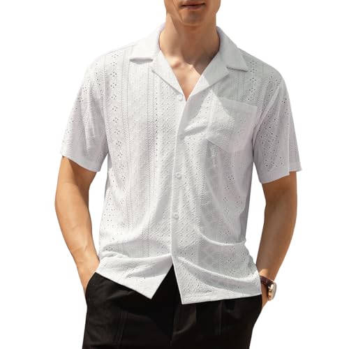 Casey Kevin Hemd Herren Kurzarm Sommerhemd Atmungsaktives Mesh-Strickgewebe Hemd Button Down Freizeithemden Sommer Casual Kurzarmhemd mit Brusttasche von Casey Kevin