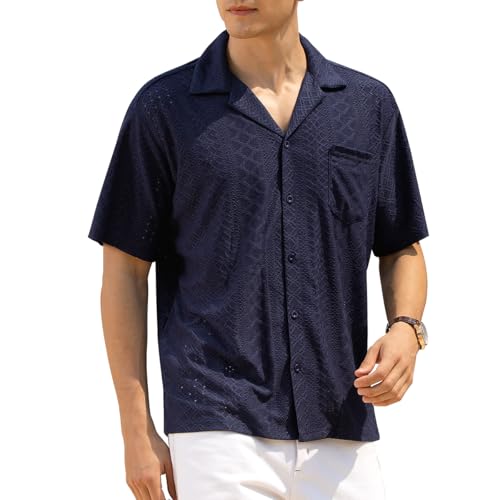 Casey Kevin Hemd Herren Kurzarm Sommerhemd Atmungsaktives Mesh-Strickgewebe Hemd Button Down Freizeithemden Sommer Casual Kurzarmhemd mit Brusttasche von Casey Kevin