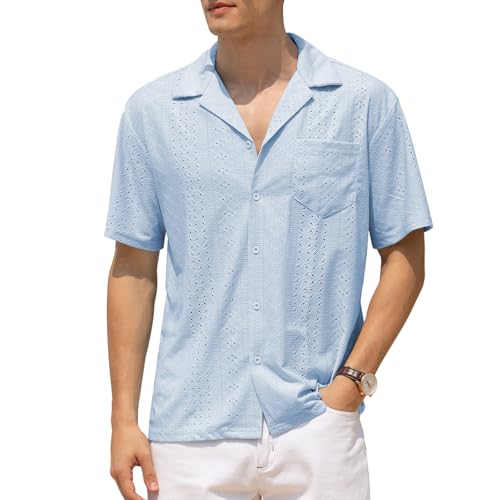 Casey Kevin Hemd Herren Kurzarm Sommerhemd Atmungsaktives Mesh-Strickgewebe Hemd Button Down Freizeithemden Sommer Casual Kurzarmhemd mit Brusttasche von Casey Kevin