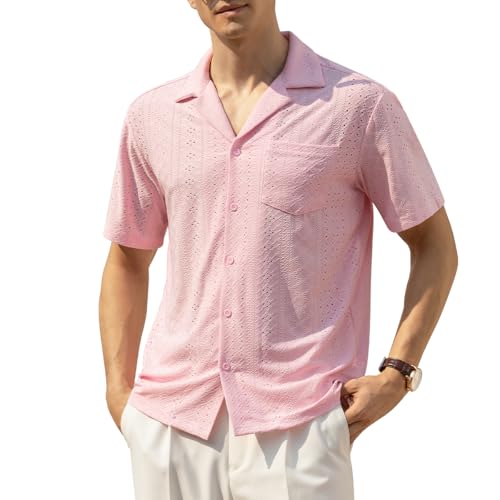 Casey Kevin Hemd Herren Kurzarm Sommerhemd Atmungsaktives Mesh-Strickgewebe Hemd Button Down Freizeithemden Sommer Casual Kurzarmhemd mit Brusttasche von Casey Kevin