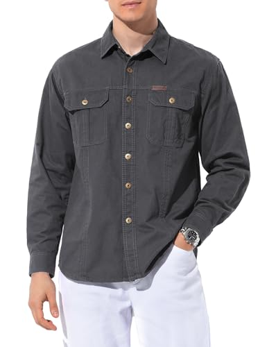 Casey Kevin Hemd Herren Langarm Freizeithemd Baumwolle Cargo Herrenhemden Button Down Outdoorhemd Arbeitshemd, 2 Taschen Regular Fit von Casey Kevin