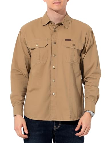 Casey Kevin Hemd Herren Langarm Freizeithemd Baumwolle Cargo Herrenhemden Button Down Outdoorhemd Arbeitshemd, 2 Taschen Regular Fit von Casey Kevin