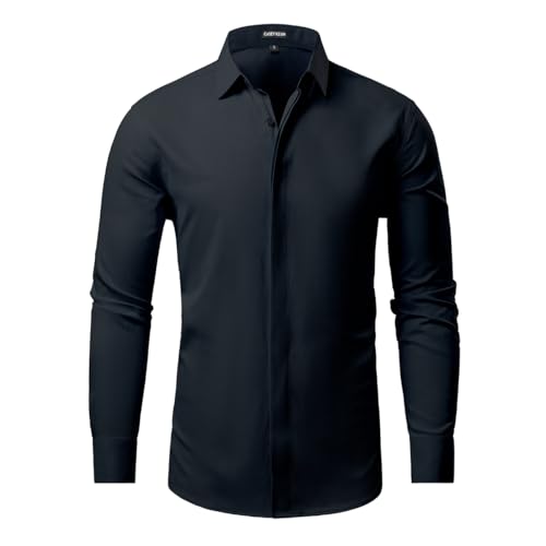 Casey Kevin Hemd Herren Langarm Regular Fit Herrenhemden Businesshemd mit Versteckter Knopfleiste Anzug Hemden Freizeithemden von Casey Kevin