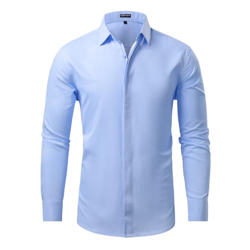 Casey Kevin Hemd Herren Langarm Regular Fit Herrenhemden Businesshemd mit Versteckter Knopfleiste Anzug Hemden Freizeithemden von Casey Kevin