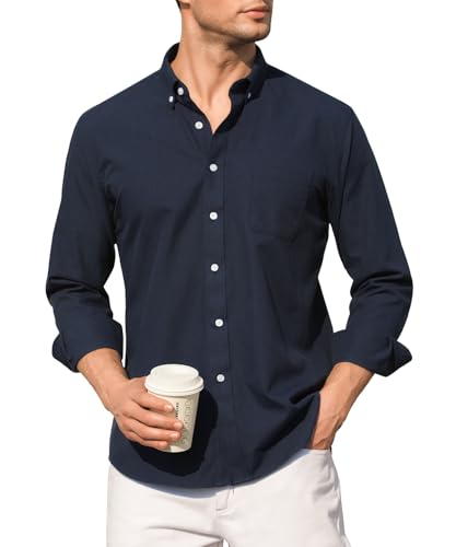 Casey Kevin Hemd Herren Langarm mit Knopfkragen - 100% Baumwolle - Männer Regular Fit Herrenhemden - Bügelleichtes - Freizeithemden Businesshemden von Casey Kevin