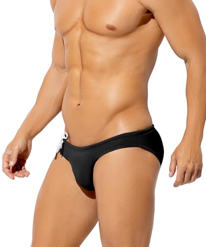 Casey Kevin Herren Badeslip Kurz Badehose Slip Klassische Badeshorts mit Tunnelzug Männer Schwimmhose Low Rise Brief Bikini Beach Swim Shorts von Casey Kevin