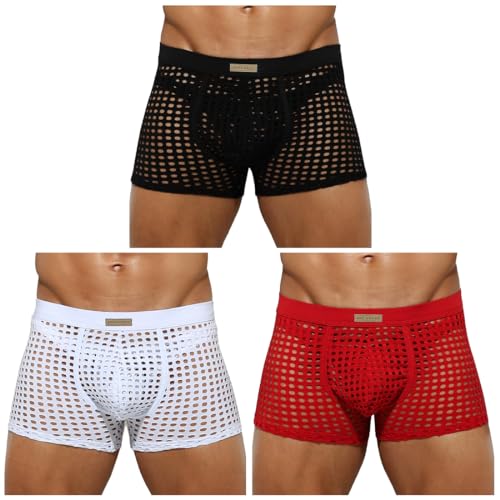 Casey Kevin Herren Boxershorts Sexy Unterwäsche Männer Transparent Netz Boxer Shorts Gittergewebe Shorts von Casey Kevin