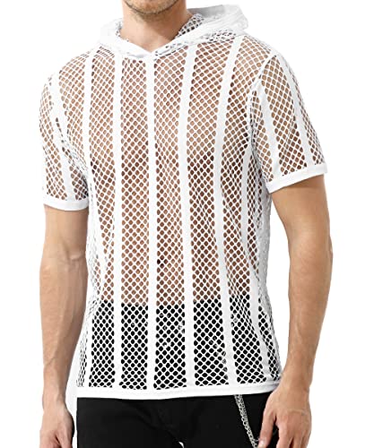 Casey Kevin Herren Fischnetz T-Shirt Kurzarm Shirts Muskel Transparent Shirts Männer Netzhemd Hoodie Streifenshirt Top Netzshirt von Casey Kevin