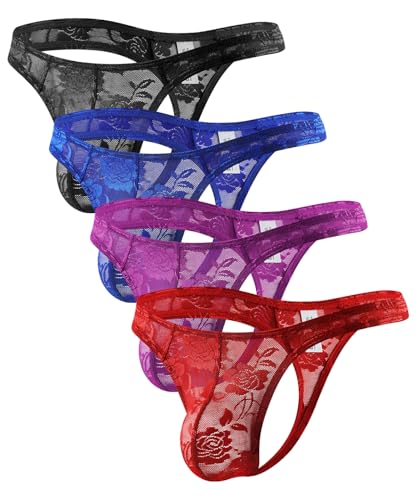 Casey Kevin Herren G-String Slips Spitze Transparent Sexy Low Rise String Tanga Unterwäsche Weich und Atmubgsaktiven Unterhose Bikini Höschen von Casey Kevin