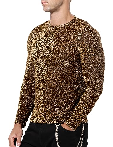 Casey Kevin Herren Glitzer Shirts Pailletten T-Shirt Durchsichtig Oberteile Metallic Langarmshirts Hemd Glänzend von Casey Kevin