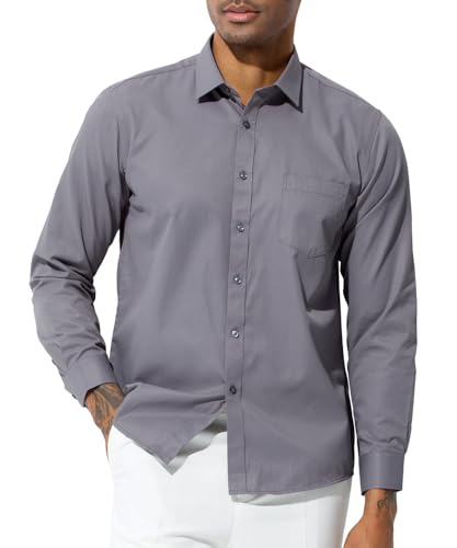 Casey Kevin Herren Hemd Langarm, Businesshemd Freizeithemd Langarmshirt Herren Regular Fit Anzug Hemd Herrenhemden, Grau, 44 von Casey Kevin