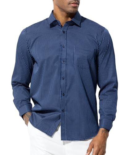 Casey Kevin Herren Hemd Langarm, Businesshemd Freizeithemd Langarmshirt Herren Regular Fit Anzug Hemd Herrenhemden, Dunkelblau, 43 von Casey Kevin