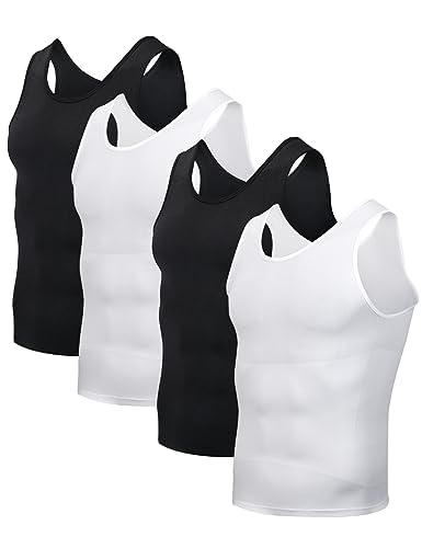 Casey Kevin Herren Kompressionsshirts Athletic Shapewear ärmellos Baselayer Unterhemd Funktionsshirts Herren Tank Tops Schwarz*2 und Weiß*2 XL von Casey Kevin