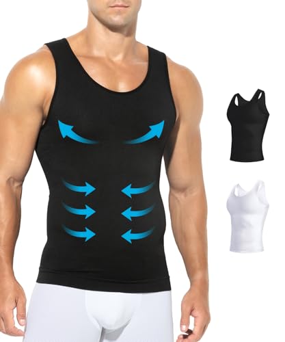 Casey Kevin Shapewear Herren Bauchweg Unterhemd Body Shaper Für Männer Compression Tank Top Herren Kompression Unterhemden(2er Pack) von Casey Kevin