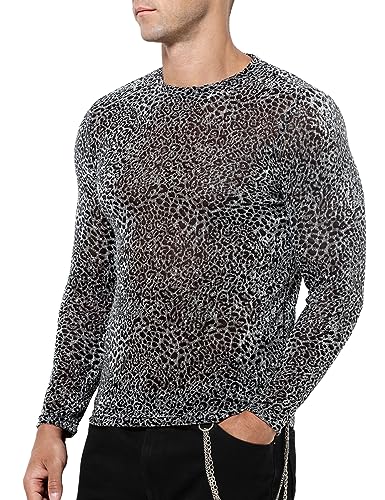 Casey Kevin Herren Glitzer Shirts Pailletten T-Shirt Durchsichtig Oberteile Metallic Langarmshirts Hemd Glänzend von Casey Kevin