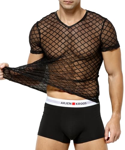 Casey Kevin Herren Muskel Transparent Kurzarm Shirts Netz Hemd Mesh T-Shirts Netzshirt Herren von Casey Kevin
