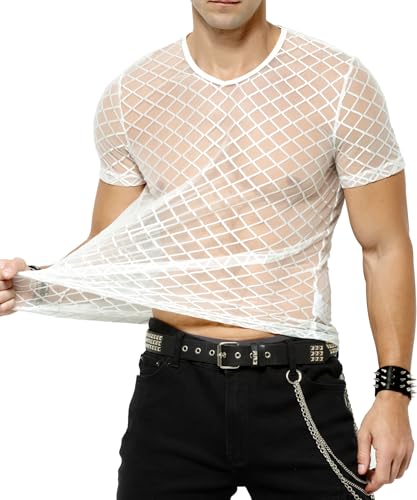 Casey Kevin Herren Muskel Transparent Kurzarm Shirts Netz Hemd Mesh T-Shirts Netzshirt Herren von Casey Kevin