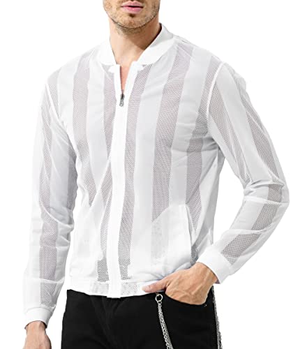 Casey Kevin Herren Netz Hemden Muskel Transparent Jacke Männer Mesh Langarm Casual Unterhemd von Casey Kevin