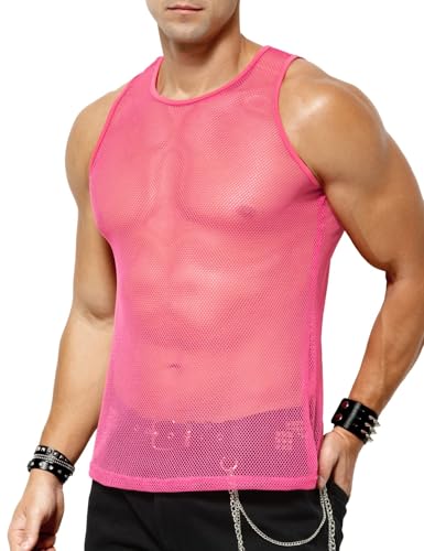 Casey Kevin Herren Netz Tank Tops Muskel Transparent Shirts Netzhemd Rundkragen Netzshirt für Männer ärmellos Clubwear von Casey Kevin