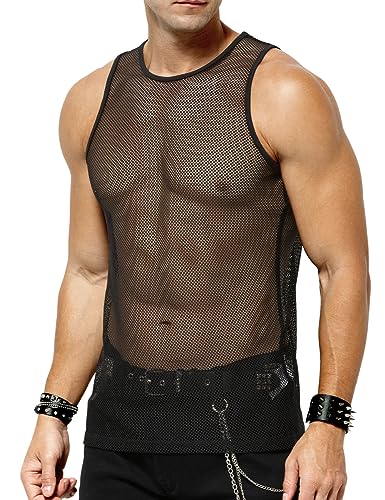 Casey Kevin Herren Netz Tank Tops Muskel Transparent Shirts Netzhemd Rundkragen Netzshirt für Männer ärmellos Clubwear von Casey Kevin