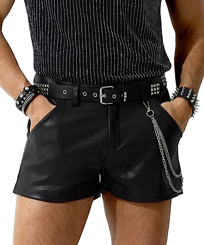 Casey Kevin Herren Shorts Boxershorts Lederhose PU Leder Wetlook Kunstleder Kurze Shorts Punk Clubwear Biker Rocker Motorrad Shorts Männer von Casey Kevin