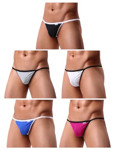 Casey Kevin Herren Tanga String Männer G-Strings 5er Pack Backless Thongs Low Rise Tangas Unterwäsche Mini Slip Männliche Dessous Backless Schlüpfer T-Back Unterhose von Casey Kevin