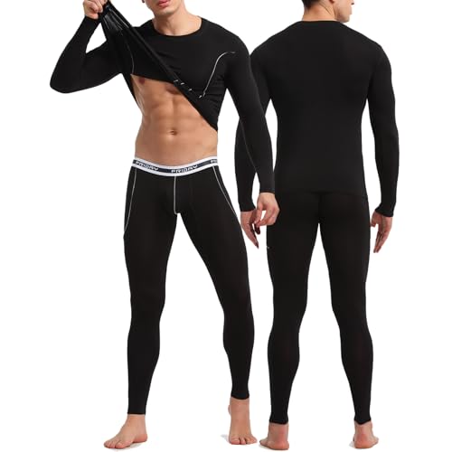 Casey Kevin Herren Thermounterwäsche Set, Rundhalsausschnitt Thermounterhosen +Thermounterhemd, Leicht Warm, Funktionsunterwäsche Ultraleicht von Casey Kevin