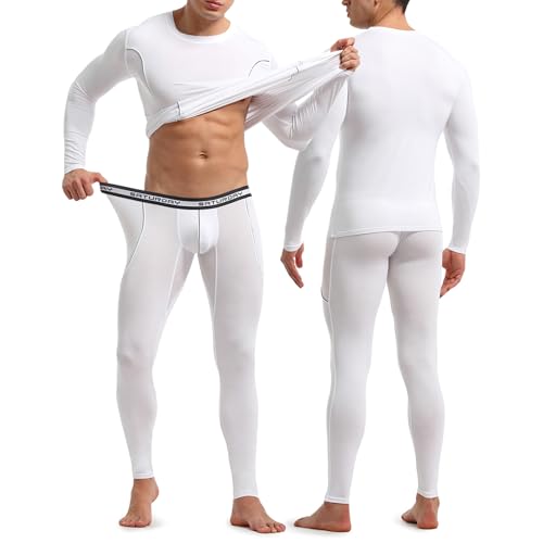 Casey Kevin Herren Thermounterwäsche Set, Rundhalsausschnitt Thermounterhosen +Thermounterhemd, Leicht Warm, Funktionsunterwäsche Ultraleicht von Casey Kevin