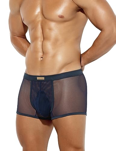 Casey Kevin Herren Transparent Boxershorts, Männer Sexy Unterwäsche Niedrige Taille Mesh Boxer Unterhose Hipster Retroshorts von Casey Kevin