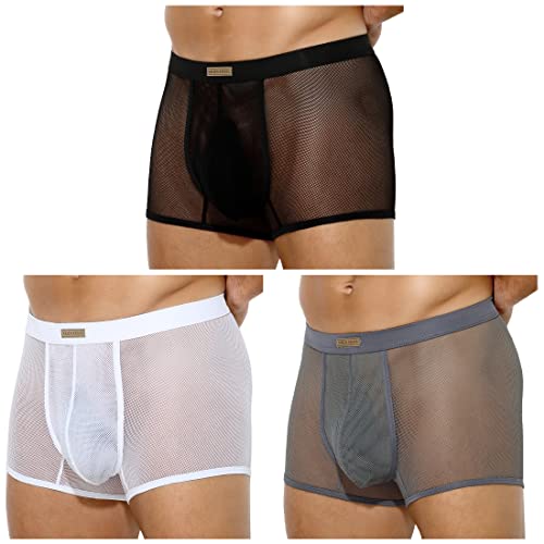 Casey Kevin Herren Transparent Boxershorts, Männer Sexy Unterwäsche Niedrige Taille Mesh Boxer Unterhose Hipster Retroshorts von Casey Kevin