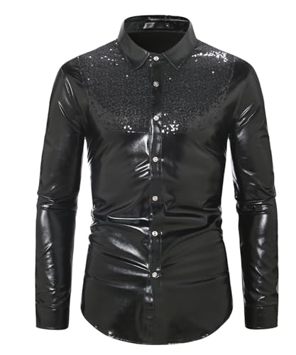 Casey Kevin Karneval Kostüm Herren 70er Jahre Outfit, Pailletten Hemd Glänzende Metallic-Hemden Disco Outfit Casey Kevin Karneval Kostüm Herren 70er Jahre Outfit, Pailletten Hemd Glänzende Metallic-Hemden Disco Outfit von Casey Kevin