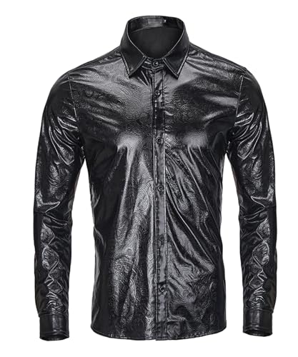 Casey Kevin Karneval Kostüm Herren 70er Jahre Outfit, Pailletten Hemd Glänzende Metallic-Hemden Disco Outfit Casey Kevin Karneval Kostüm Herren 70er Jahre Outfit, Pailletten Hemd Glänzende Metallic-Hemden Disco Outfit von Casey Kevin