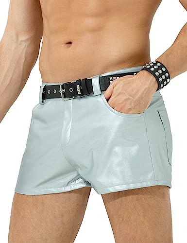 Casey Kevin Leder Kurze Hose Herren PU Leder Shorts Punk Freizeit Kunstleder Wetlook Hose kurz Herren Clubwear Herren Sexy von Casey Kevin